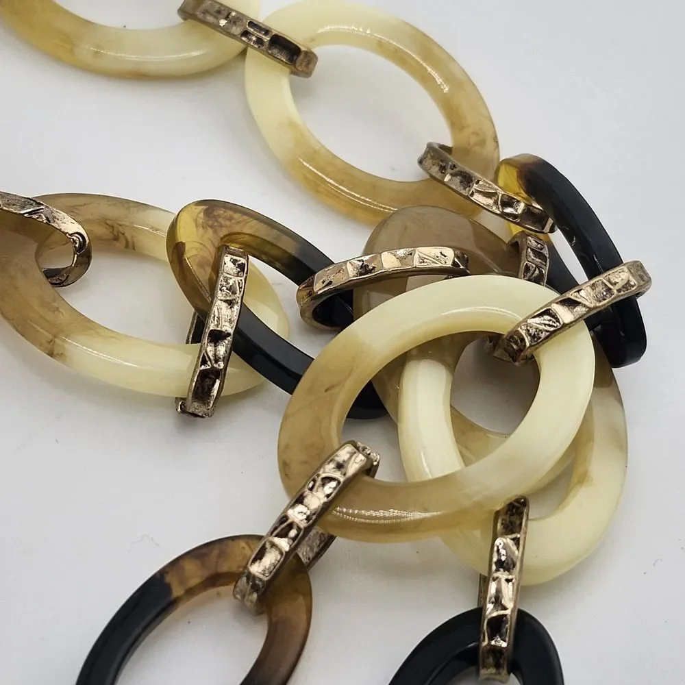 Chicos Acrylic Chunky Marbles‎ Link Rustic Gold Tone Necklace